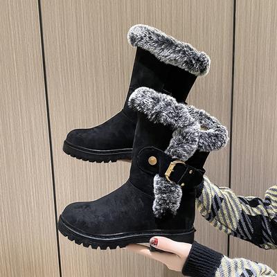 Fashion Ankle Boots Women 2024 Chelsea Boots Fur Winter Shoes Luxury Designer Suede Warm Short Plush Snow Boots Flats Shoes Goth Botas