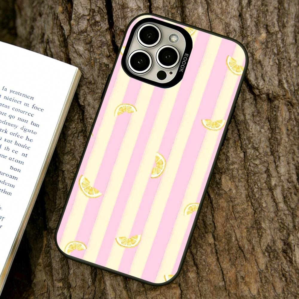 Lemon Cool Stripe Pattern Phone Case For iPhone 17,16,15,14,13,12,11 Plus,Pro Max,XS,Colored Silver Plated Inside Cover