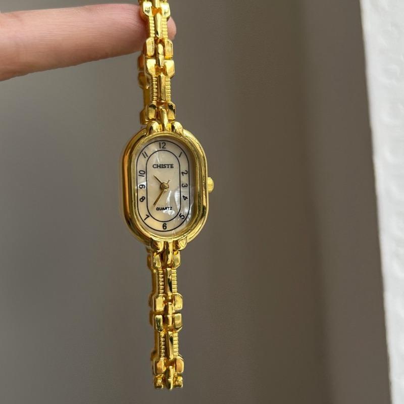 Thin Bracelet Quartz Watch Retro Small Gold Watch for Women Luxury Mother-of-Pearl Dial Wristwatch Gift Relojes Para Mujer