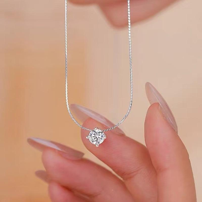 Real 925 Silver Single Zircon Bead Choker Necklace For Women Classic Fine Jewelry Light Luxury Accessories