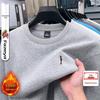 Men's Embroidered Round Neck Fleece Hoodie - Thickened Cotton Long Sleeve T-shirt for Spring/Autumn 2025
