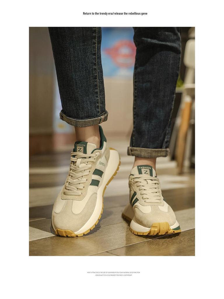 Putian Men's Thick-Soled Leather Sneakers - Trendy Autumn Running & Casual Shoes for Teens 