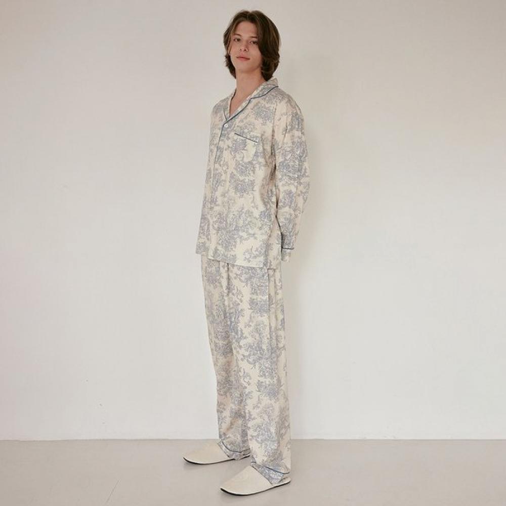 Lunaluz Men S Long Sleeve Collar Two Piece pajamaS verSailleS Model Blue/free