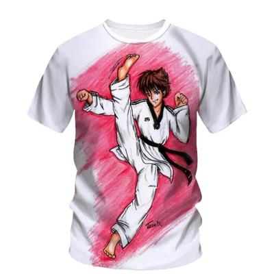 Modische und interessante Taekwondo-Bilder für Herren-T-Shirts. Trendiger Digitaldruck, lässige Oberteile mit Rundhalsausschnitt und kurzen Ärmeln