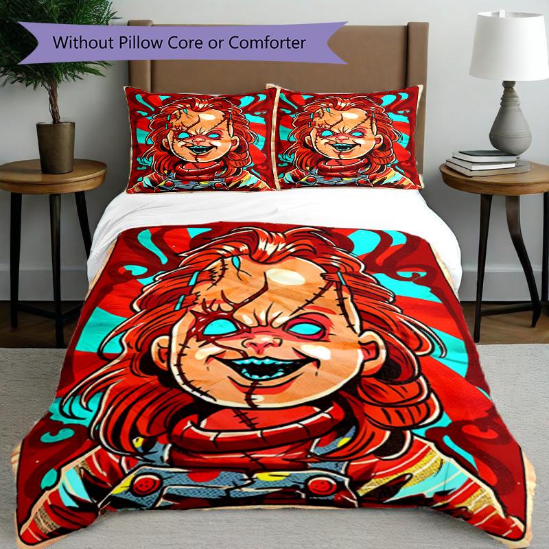 3-teiliges Bettbezug-Set (1 * Bettbezug + 2 * Kissenbezug, ohne Kern), Chucky Druck Bettwäsche Set, Schlafzimmer Dekor, Ganzjahres, Geburtstagsgeschenk