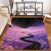Colorful Purple Starry Night Sky and Floral Pathway Area Rug Suitable for use as an anti-slip for living room bedroom sofas