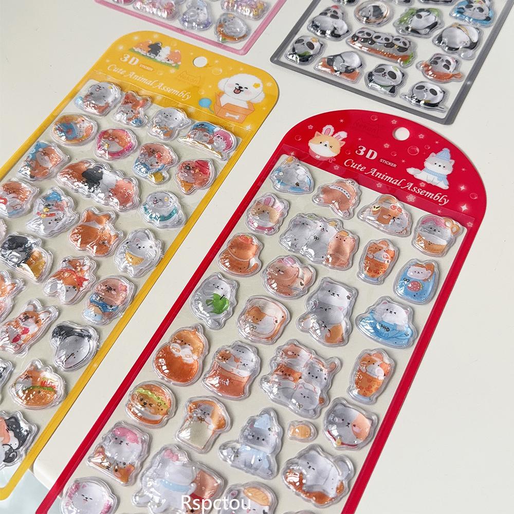 Cute Panda Rabbit Cat Dog Cartoon 3D Stickers Decorative Scrapbooking Stationery Kawaii Animal Crystal Decals Toys