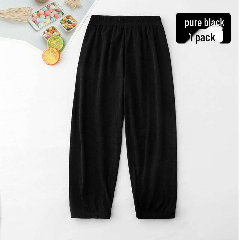 

Детские повседневные спортивные брюки из ледяного шелка - эластичные щиколотки конфетного цвета, москитозащитная одежда для сна для мальчиков и девочек 140 cm чёрный