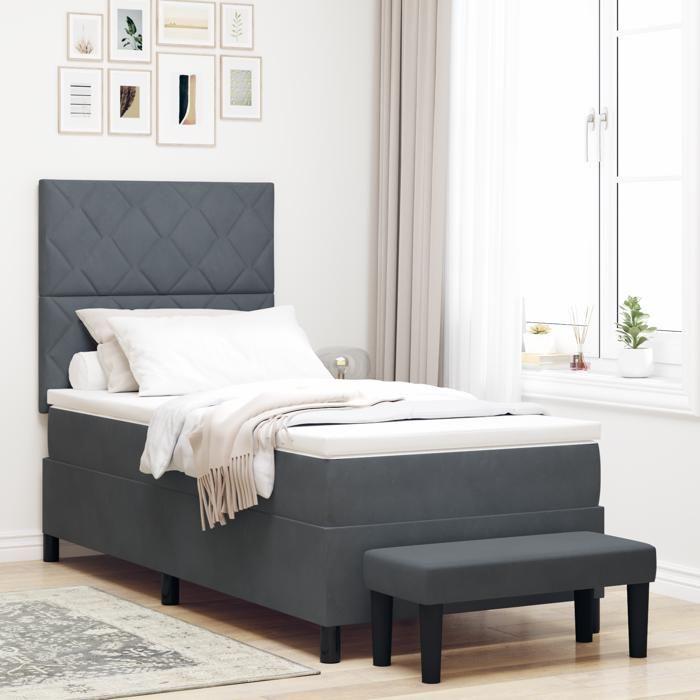 VidaXL Lit avec Sommier et Matelas Gris Foncé 100x200 cm Velours 3344559