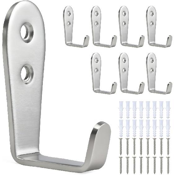 Stainless Steel Hooks for Hanging, Heavy Duty Hook, Wall Hooks Key Holder Wall Mount Hanger Coat Hook Garage Storage Screw Utility Hooks, 8 Pack