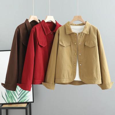 Women's Spring and Autumn Short Retro Tooling Jacket All-match Casual Button Lapel Jacket