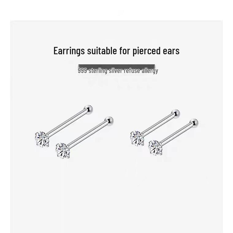 Boucles d'oreilles puces en argent S999 et zircon - Mini design de luxe pour le quotidien