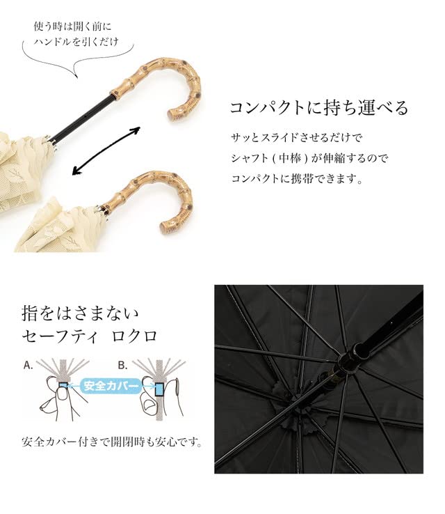 SOUBIEN Rain or Light Safety Suitable for Japanese and Western Size Black X Black Parasol, Shine, Lace, First-Class Blocking, Lacquer, Sliding, Short,