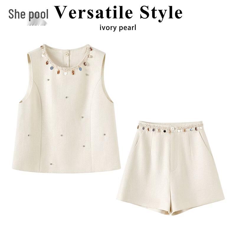 Women s Beaded Lyocell Linen Vest & Shorts Set XL
