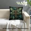 1Pc Of Luxurious Decorative Pillowcase - Elegant Dragonfly Pattern In Green Gold - Single-Sided Printed Unfilled Design