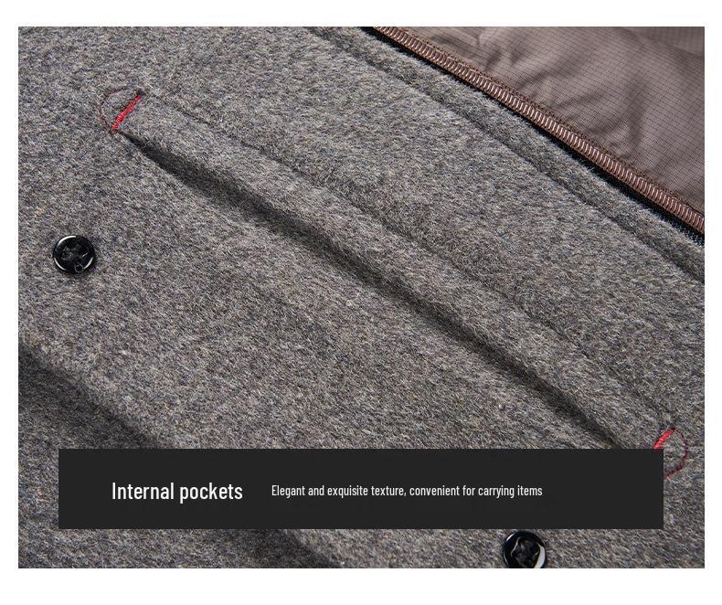 Men's Winter Woolen Overcoat with Detachable Down Liner, Double-Faced Wool, Regular Lapel for Middle-Aged Men.