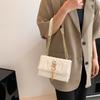 Chain Bag Women's New Spring and Summer Fashion One Shoulder Crossbody Small Square Bag Solid Color Plaid Embroidery Thread Women's Bag