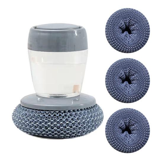 Yousheng Pot Cleaning Brush Comfort Grip Soap Dispensing Kitchen Scrubber with Replaceable Brush Head One-Hand Soap Control Non-Slip Ergonomic Handle