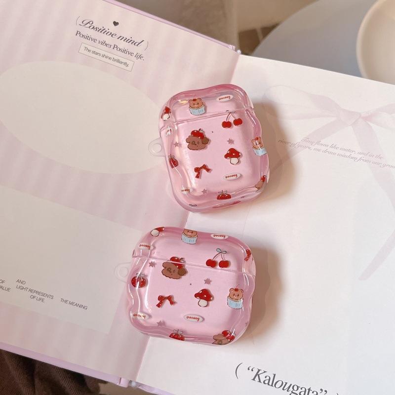 Girl Pink Cherry Puppy for Apple AirPods 1 /1 Wireless Bluetooth Headset Case 1/1 Generation Earphone Cover