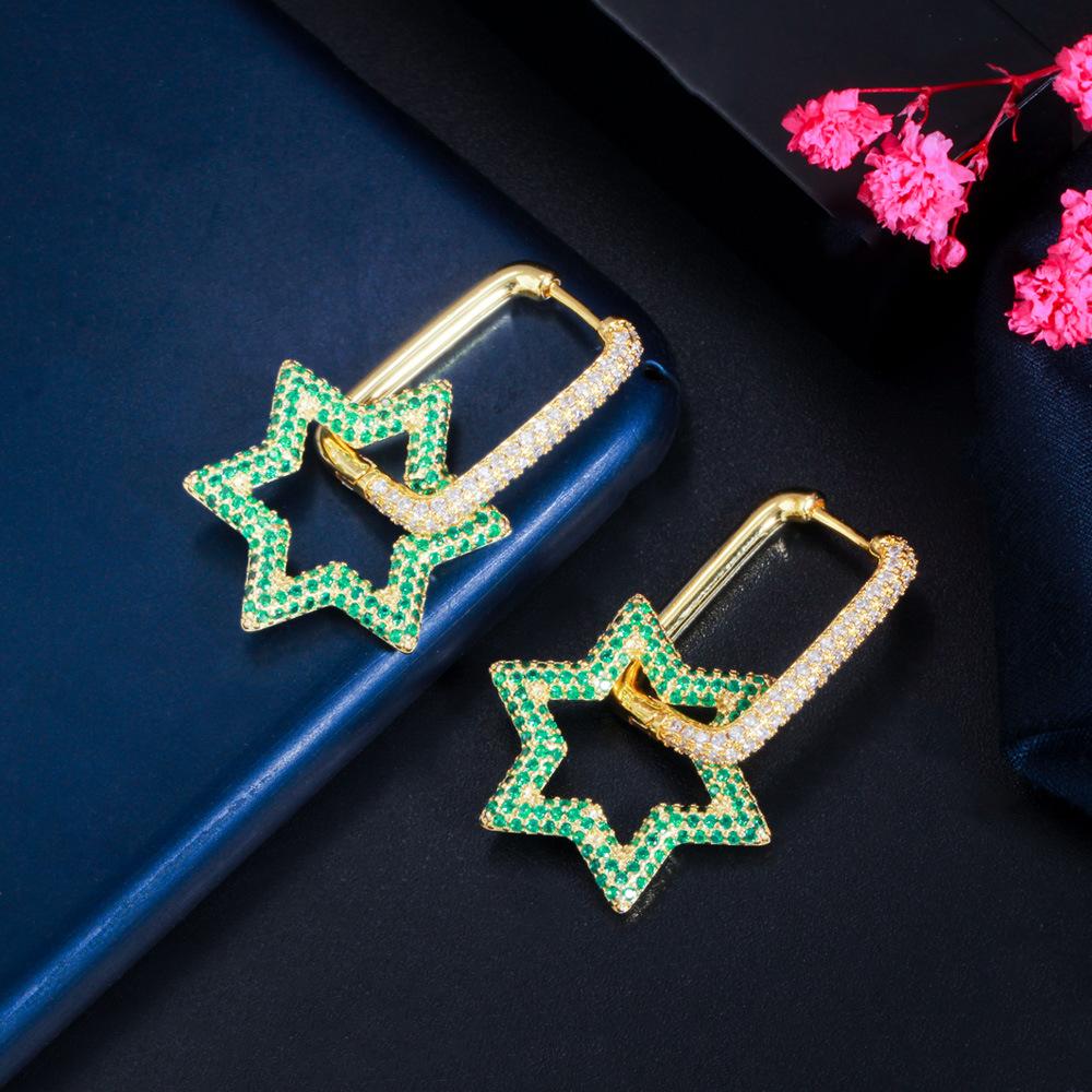 Hexagonale Geometrische Verschluss Damenohrringe Kreativer Stern Leicht Eingelegter Farbiger Zirkon Beliebter Ohrschmuck