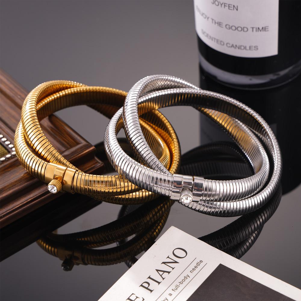Titanium Steel Plated with 18K Gold, Personalized Exaggerated Zircon-inlaid Open Multi-ring Bracelet, Creative Necklace, Two Kinds of Wear