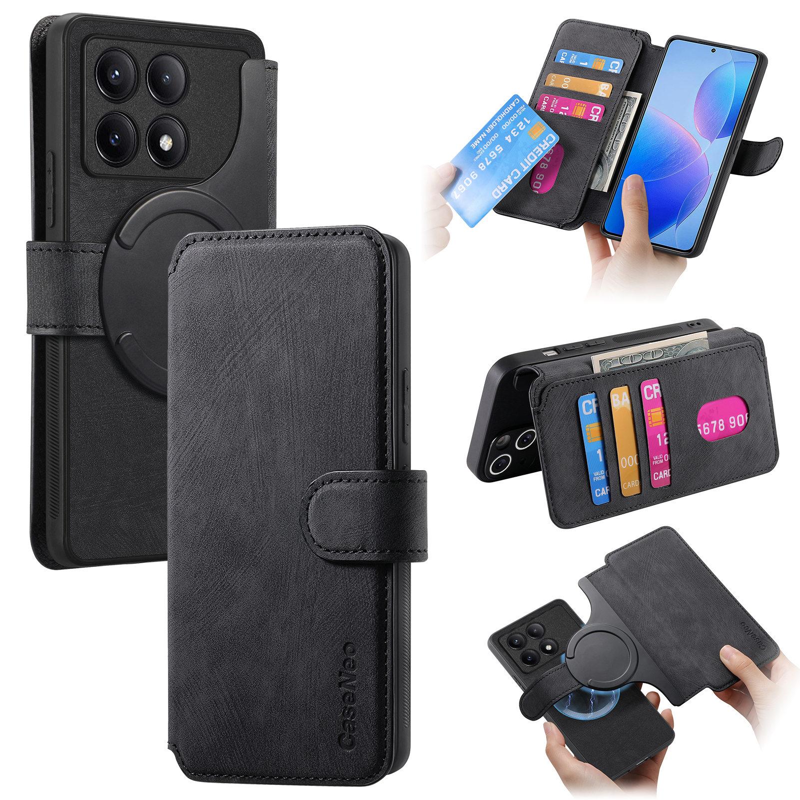 

For Xiaomi Redmi K70 Pro 5G/K70 5G/Poco F6 Pro 5G Magnetic Case CASENEO Detachable Leather Phone Wallet Cover Black