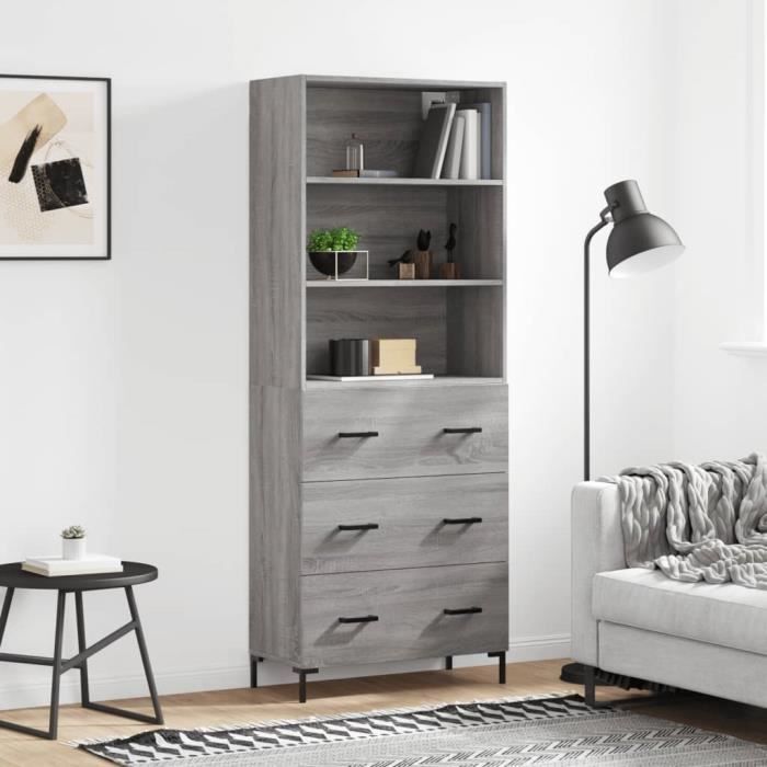 VidaXL Buffet haut Sonoma gris 69,5x34x180 cm Bois d'ingénierie 3189387