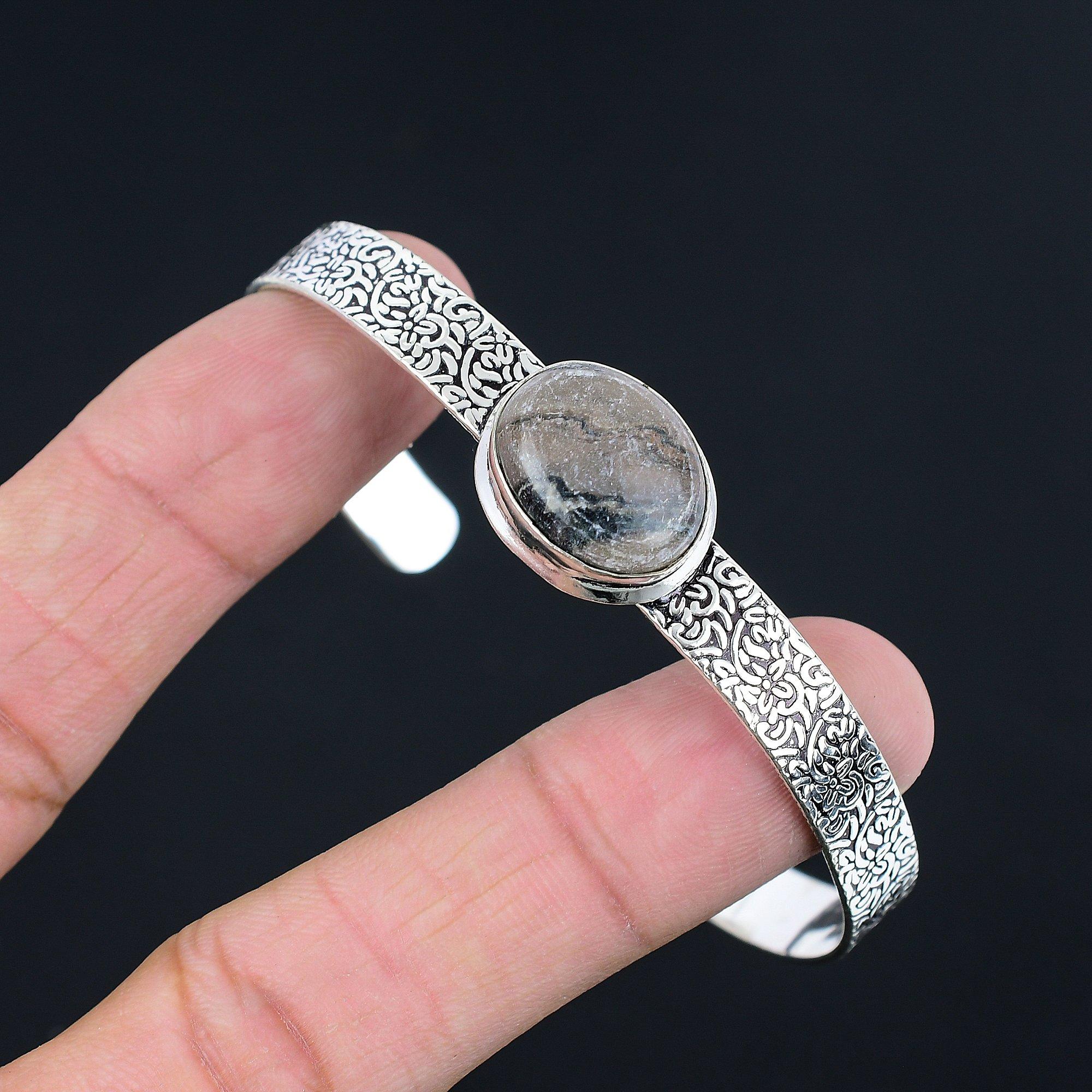 

Spider Web Jasper Stone Anniversary Ethnic Bangle Bracelet 925 Sterling Silver Adjustable