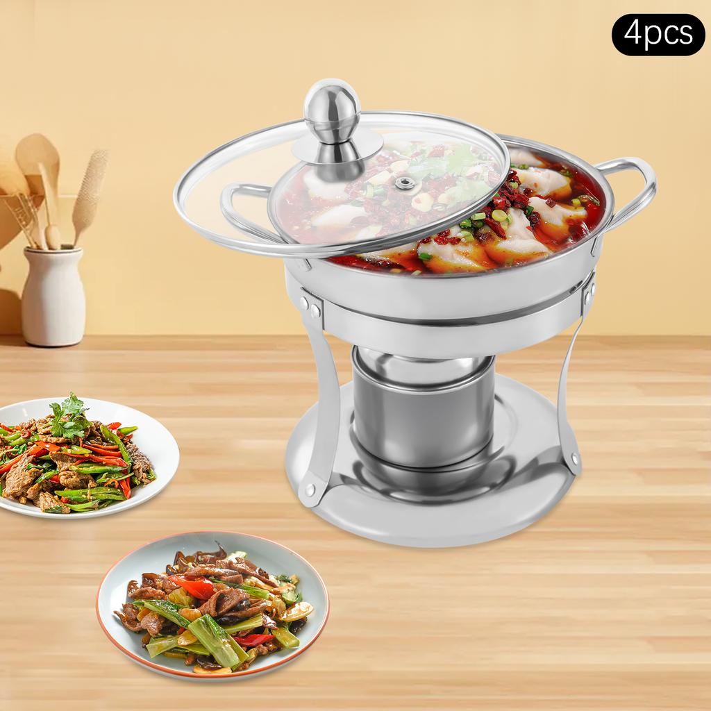 4-Piece Stainless Steel Buffet Warmers Set, Catering Food Warmers with Lids, 17.5x19cm Silver Chafing Dishes for Party Serving