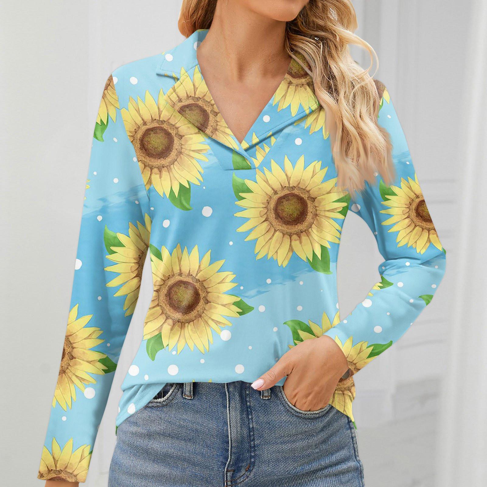 

Женская мода для отдыха с длинным рукавом и V-образным вырезом с цветочным принтом M