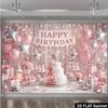 2D Pink Balloon & Cake Happy Birthday Backdrop Banner Photo Booth Background