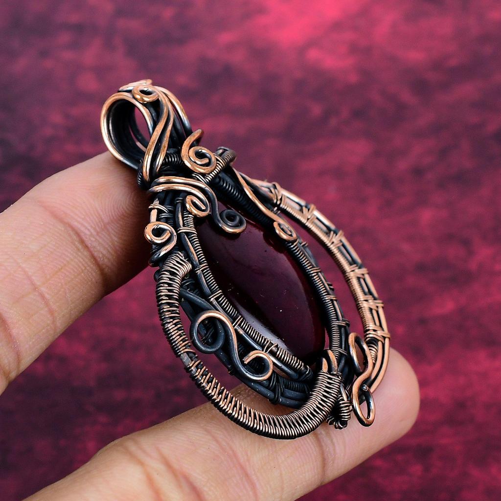 Red Fire Labradorite Gemstone Pendant Decent Jewelry Copper Wire Wrapped Pendant