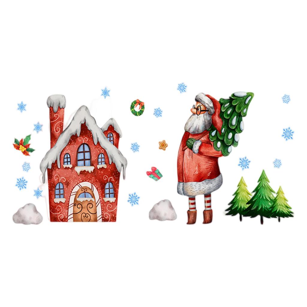 Christmas Themed Window Sticker, Claus Small House, Tree Creative Double-sided Visible Electrostatic Sticker