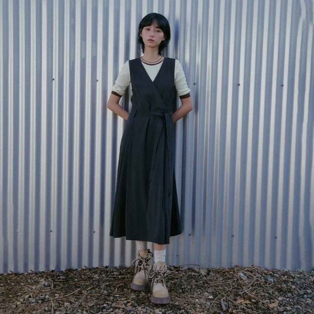 

Lap V Neck Belt Long Dress As1wo261 CH (charcoal)/FF