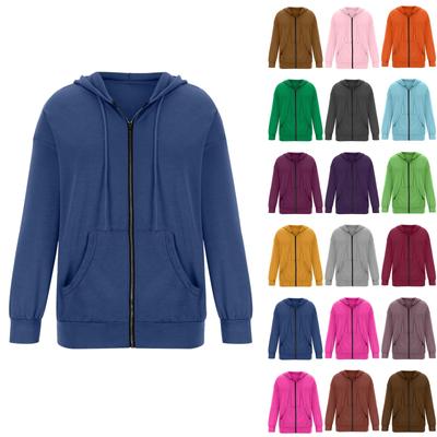 Moda feminina casual manga comprida cor sólida moletons com zíper casaco com bolso