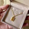 Rich Little Gold Brick Necklace for Women Good Luck Gold Small Gold Bar Clavicle Chain Golden Square Pendant