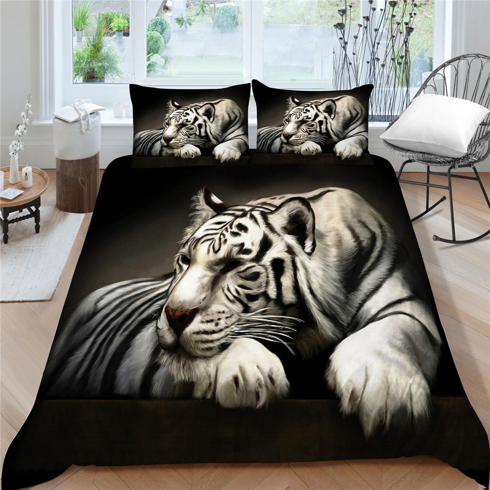 Home Bettwäsche King Queen Size Bettbezug-Set 3D-Tiger-bedrucktes Bettwäsche-Set