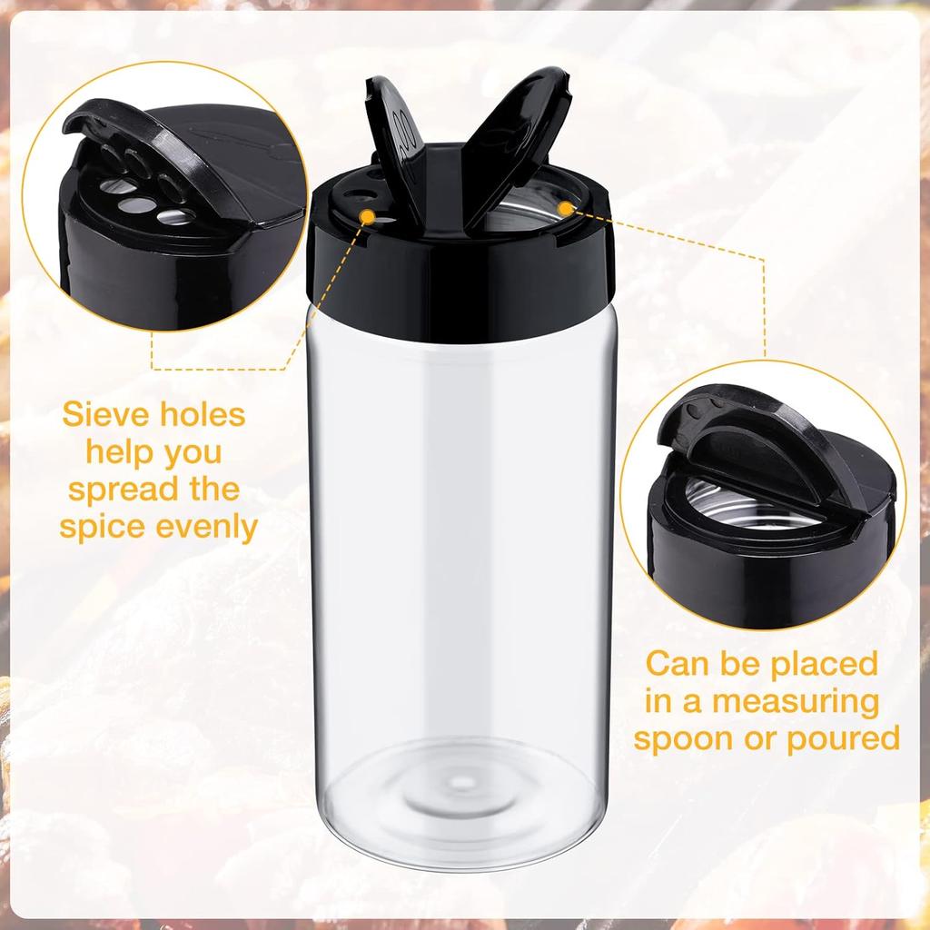 Mimorou 40 Pack Plastic Spice Jar with Shaker Lids Seasoning Containers 3.5 oz Plastic Spice Container with Black Lids Seasoning Jars for Kitchen