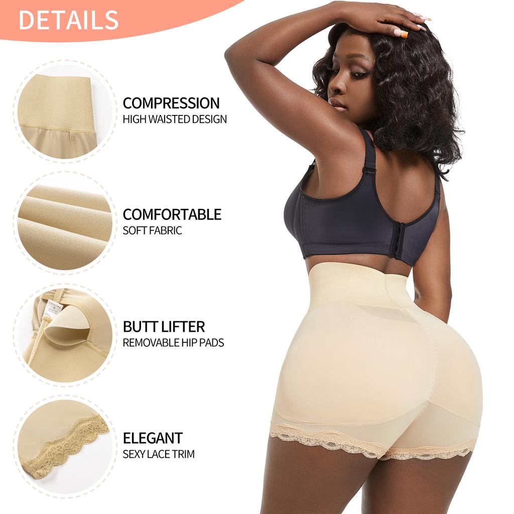 Zvednutí zadku Shapewear Spodní prádlo Falešný zadek Polstrovaný Booty Lifter Šortky Vysoký pas Trenažér Body Shaper Hip Enhancer Kalhotky na kontrolu bříška
