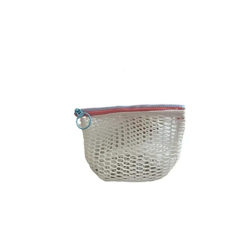 Small Transparent Mesh Coin Purse Bags Color Contrast Zipper Lipstick Cosmetic Small Storage Bag Keychain Earphone Bag Case