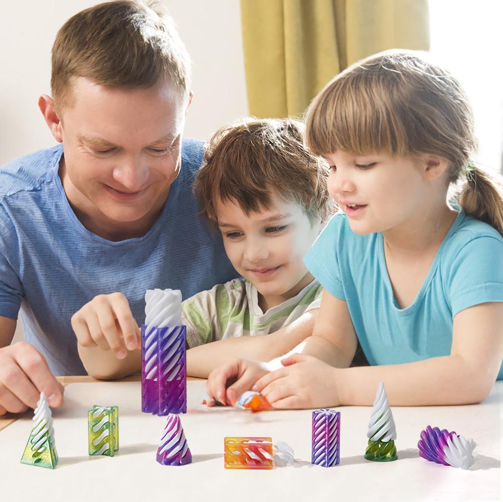 1 Pie Spiral Cone Decompression Toy 3D Printed Pyramid Impossible Pass-through Sculpture Square Pillar Helix Screw Fidget Toys