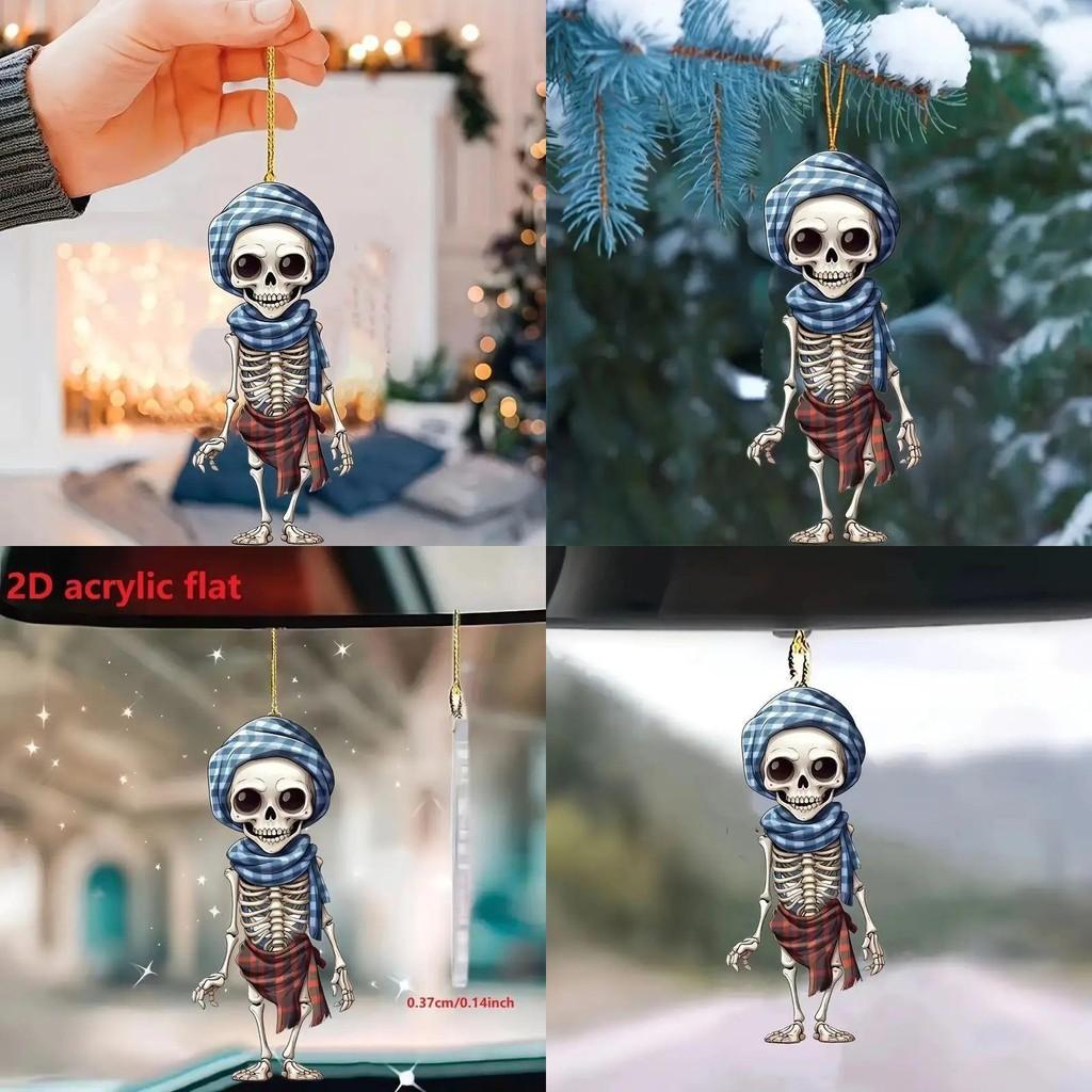 Acrylic Themed Halloween Checkered Scarf Design Skull Pendant For Car Interior