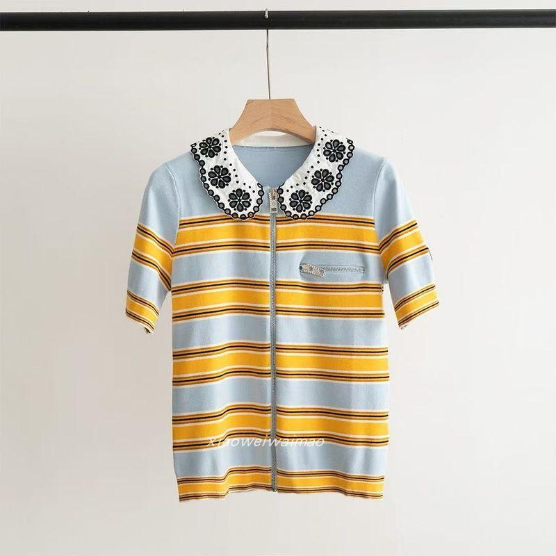 

25a138. Экспорт Фабричная этикетка Крой ~ Модный цвет в полоску Съемный воротник Приталенный вязаный кардиган