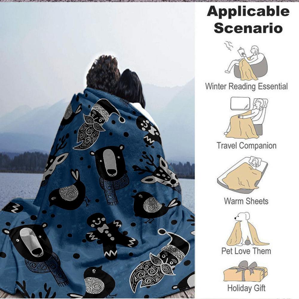 1pc Winter Animals Print Blanket Lightweight Flannel Throw Blanket For Sofa, Bed, Living Room, Office, Outdoor Travel, Camping, Soft All-Season Throw