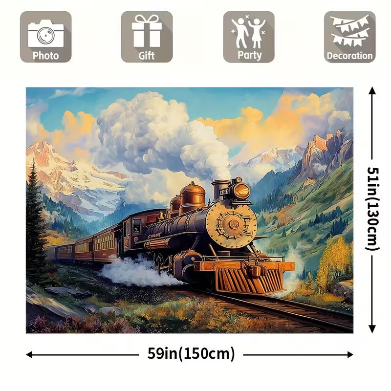 2D Steam Train Backdrop Mountain Photography Background