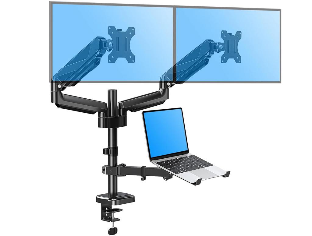 New Triadyn TriMount Desk Mount for Dual Monitors and Laptop Ergonomic Adjustable Swivel TRD-BLK-3AL-13"-32"