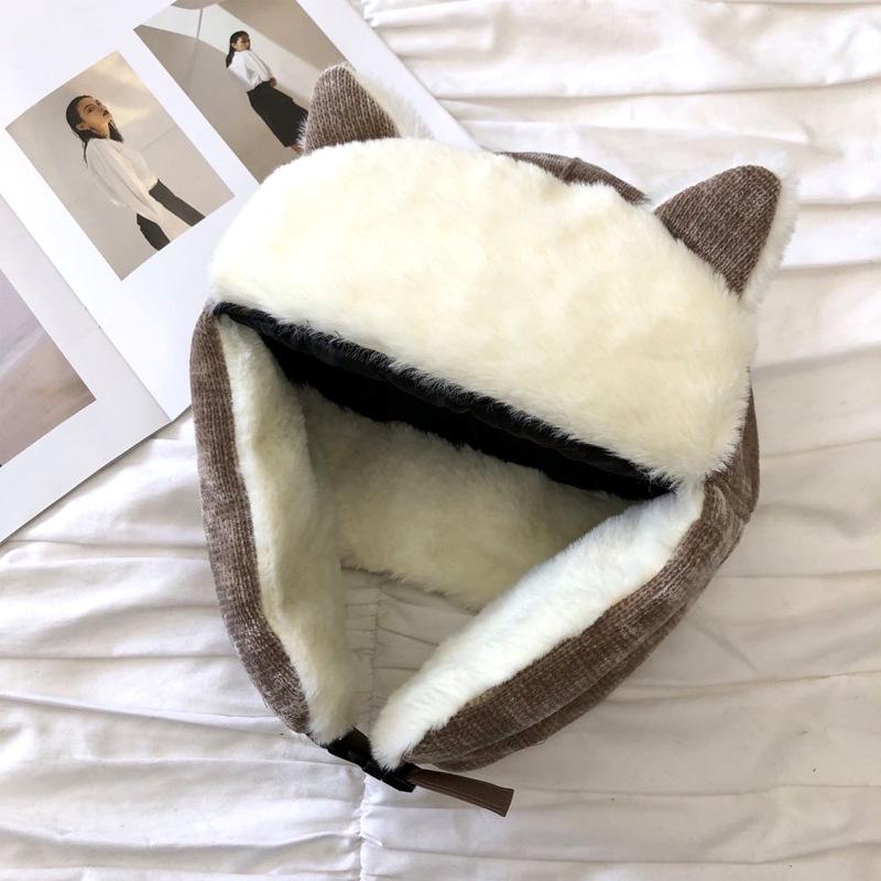 Cat ears Lei Feng hat female cute autumn and winter windproof winter cold warm versatile corduroy cotton hat