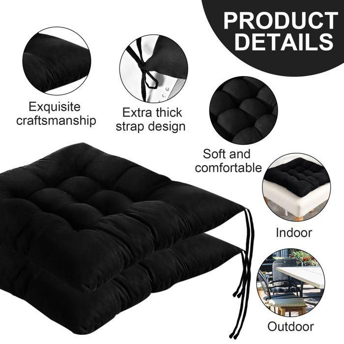 Coussin de chaise - AIMOONSA - 40 x 40 cm - Noir - Lot de 4 - Ficelles de maintien