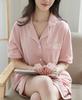 Yoimira Summer Loungewear Short Sleeve Top and Bottom Pink Women's Set, Open-Front Pajamas, Cotton, Stylish,