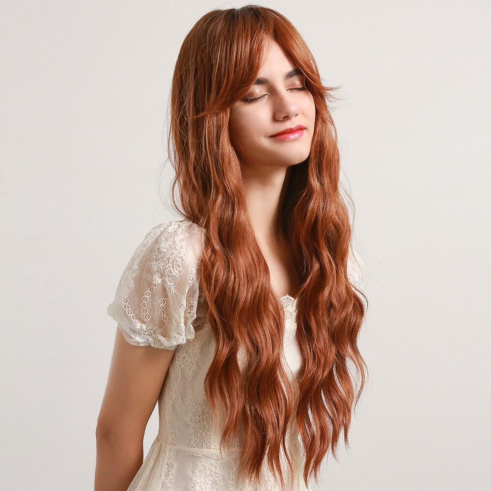 EASIHAIR Dlouhé vlnité černé až oranžové Ombre syntetické paruky Přírodní jantarové paruky s ofinou Účesy pro svatební princeznu Odolné vůči teplu